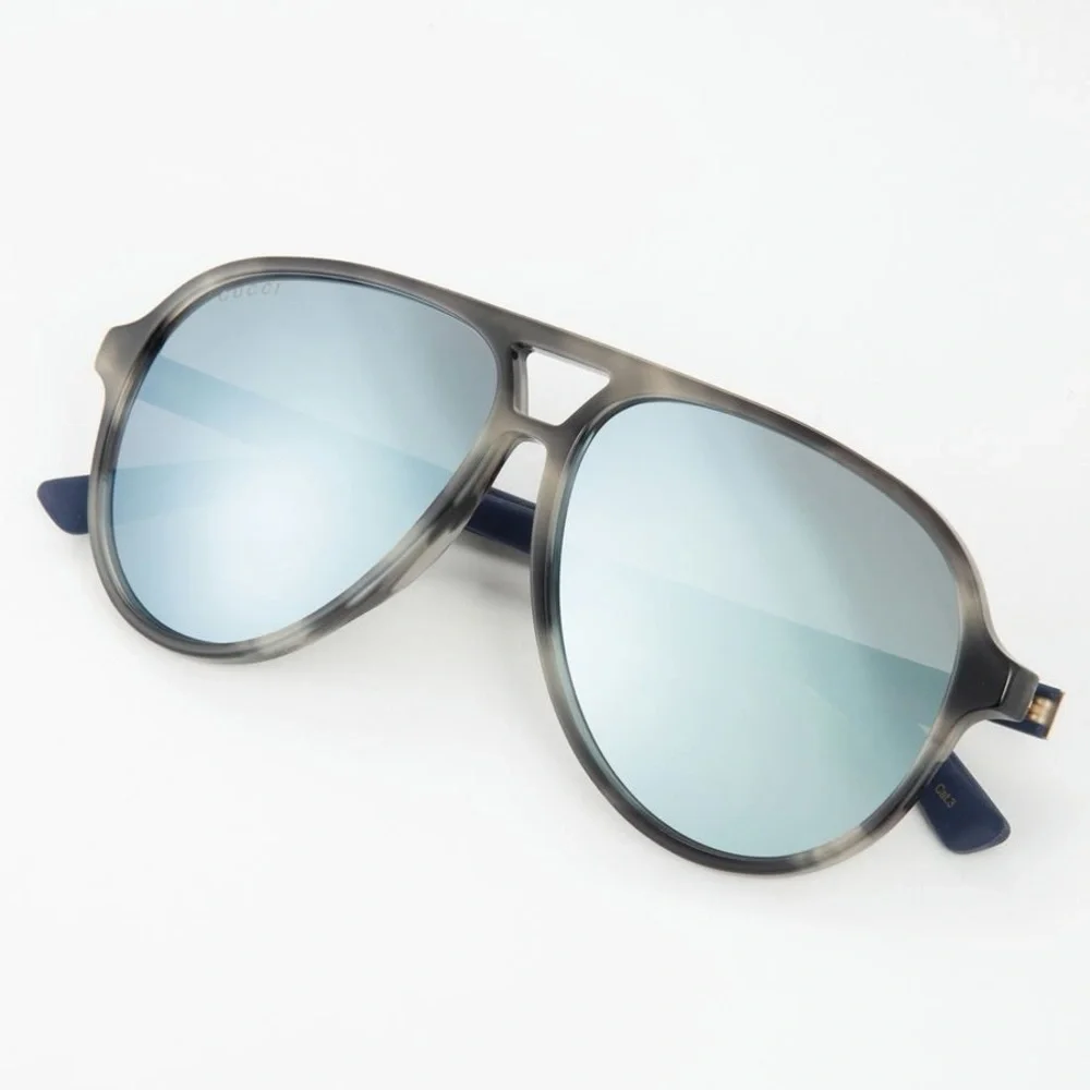 Gucci GG0423S 010 Pilot Sunglasses Gray/Black Blue Polarized 60mm New Authentic